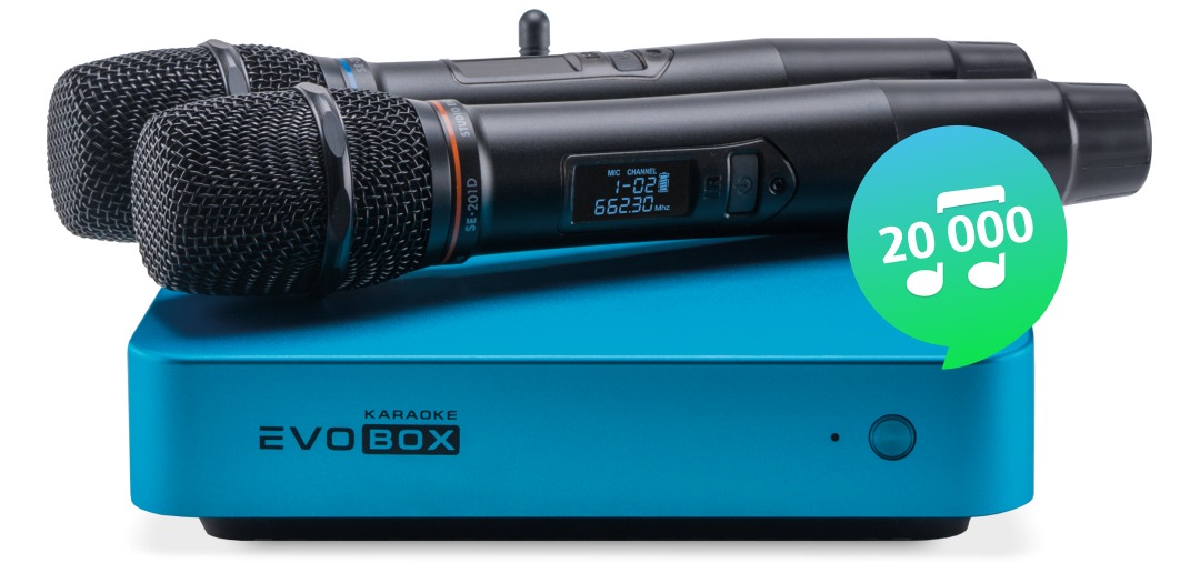Новинка EvoBox Plus Караоке с микрофонами (>48 000 песен) и EvoBox Classic Караоке с микрофонами (20 000 песен)
